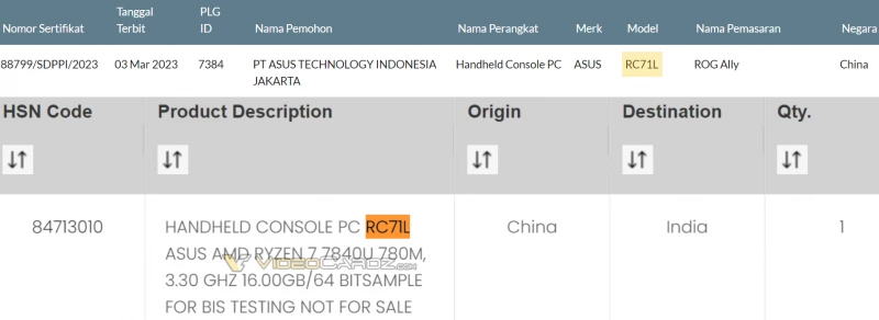 Игровая консоль ASUS ROG Ally будет оснащена процессором AMD Ryzen 7 7840U Zen4/RDNA3